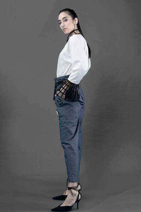 Chillosophy White Poplin Round Cutout Sleeves Top Online at Aza Fashions Chillosophy_White Poplin Round Cutout Sleeves Top_Online_at_Aza_Fashions