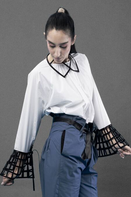 Shop Chillosophy White Poplin Round Cutout Sleeves Top Online at Aza Fashions Shop_Chillosophy_White Poplin Round Cutout Sleeves Top_Online_at_Aza_Fashions