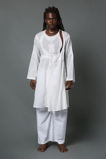 House Of Three Arsalan Chikan Work Angrakha Kurta 
