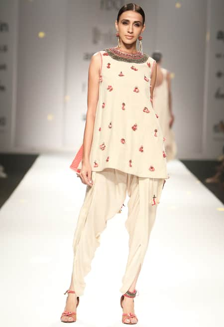 Nikasha Ivory embroidered kurta with overlap dhoti pants 