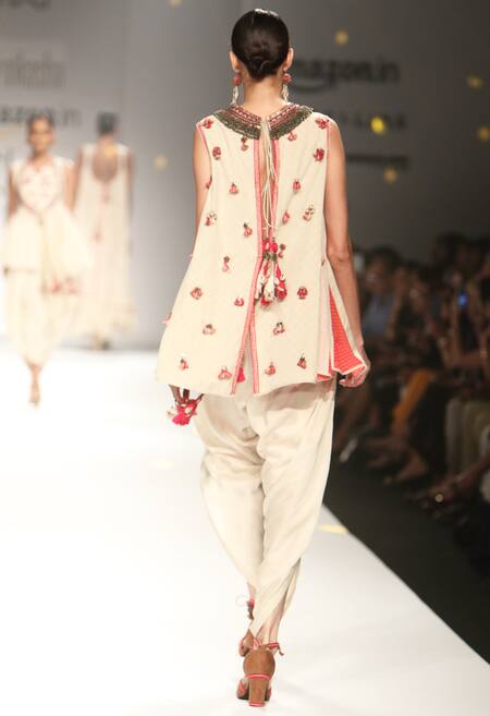 Nikasha Ivory Embroidered Kurta With Overlap Dhoti Pants Online at Aza Fashions Nikasha_Ivory Embroidered Kurta With Overlap Dhoti Pants _Online_at_Aza_Fashions