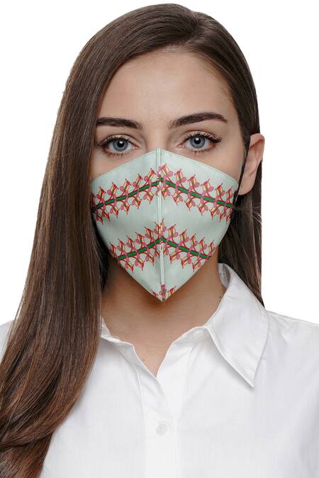 Shop Limerick By Abirr N' Nanki Green Lily Print Mask Single Pc at Aza Fashions Shop_Limerick By Abirr N' Nanki_Green Lily Print Mask Single Pc_at_Aza_Fashions