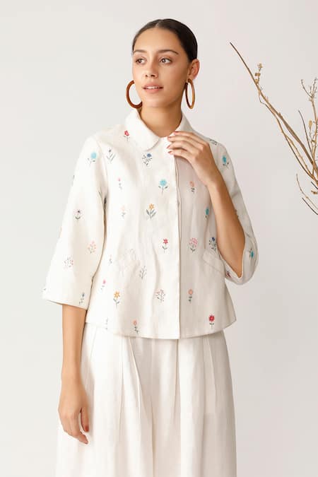 Payal Pratap Beige Handloom Cotton Linen Peter Pan Shirt