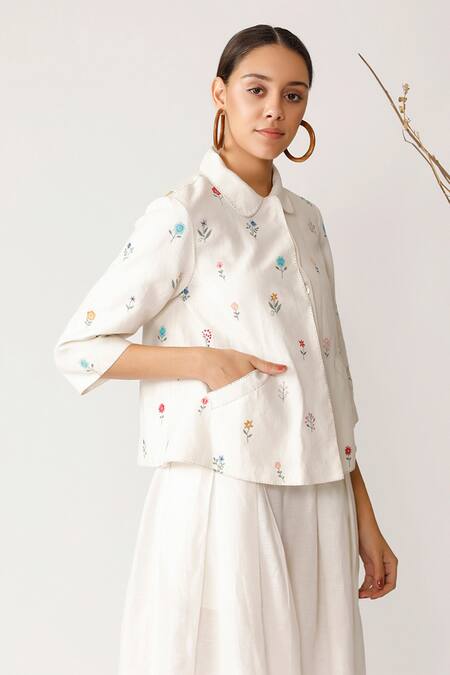 Payal Pratap Beige Handloom Cotton Linen Peter Pan Shirt Online at Aza Fashions Payal Pratap_Beige Handloom Cotton Linen Peter Pan Shirt _Online_at_Aza_Fashions