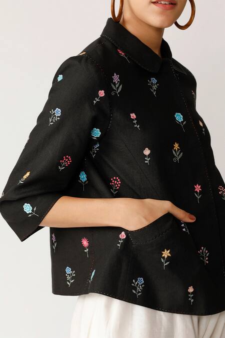 Payal Pratap Black Handloom Cotton Linen Peter Pan Shirt at Aza Fashions Payal Pratap_Black Handloom Cotton Linen Peter Pan Shirt _at_Aza_Fashions