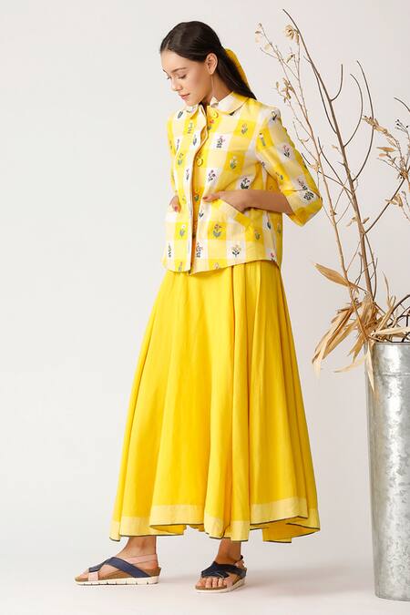 Buy Payal Pratap Yellow Cotton Linen Peter Pan Embroidered Shirt Online at Aza Fashions Buy_Payal Pratap_Yellow Cotton Linen Peter Pan Embroidered Shirt _Online_at_Aza_Fashions