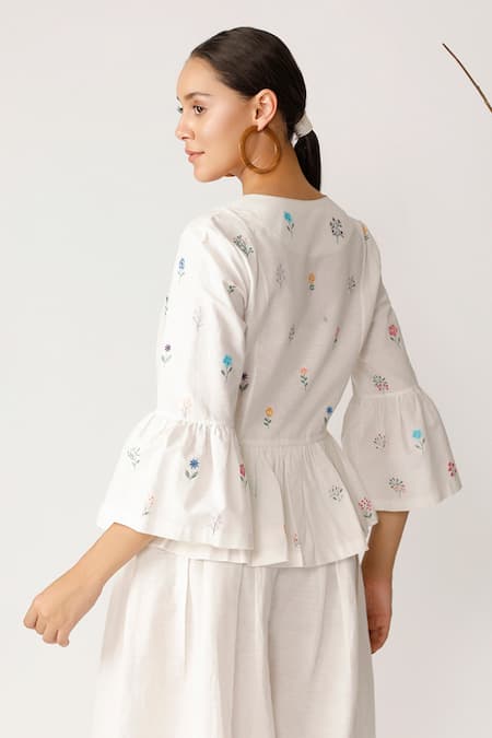 Shop Payal Pratap Beige Handloom Cotton Linen Round Peplum Top at Aza Fashions Shop_Payal Pratap_Beige Handloom Cotton Linen Round Peplum Top _at_Aza_Fashions