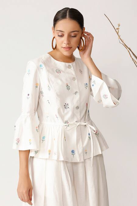 Payal Pratap Beige Handloom Cotton Linen Round Peplum Top Online at Aza Fashions Payal Pratap_Beige Handloom Cotton Linen Round Peplum Top _Online_at_Aza_Fashions