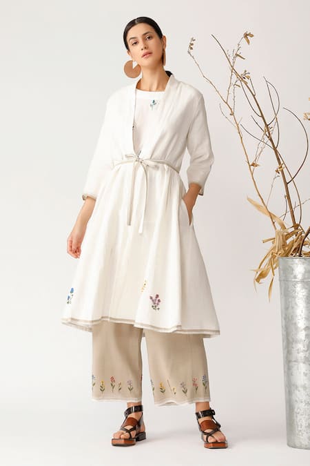 Payal Pratap White Linen Embroidered Jacket