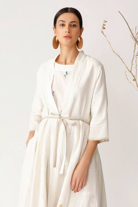 Shop_Payal Pratap_Beige Linen Open Embroidered Jacket _Online_at_Aza_Fashions