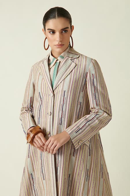 Buy_Payal Pratap_Beige Linen Embroidery Thread Collared Neck Mentha Jacket  _Online_at_Aza_Fashions