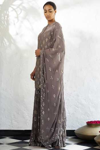 Nakul Sen_Grey Chiffon Embroidered Kurta Sharara Set_Online_at_Aza_Fashions