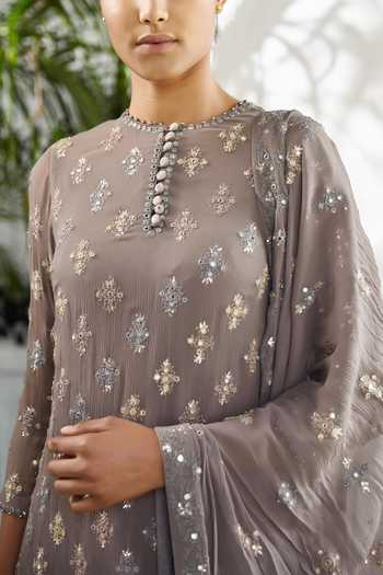 Buy_Nakul Sen_Grey Chiffon Embroidered Kurta Sharara Set_Online_at_Aza_Fashions