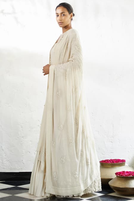 Buy_Nakul Sen_Off White Chiffon Round Embroidered Jacket Bridal Lehenga Set _Online_at_Aza_Fashions