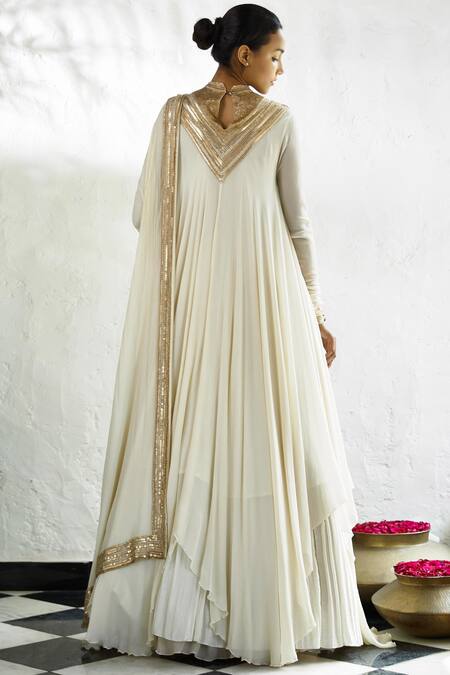 Shop_Nakul Sen_Off White Embroidered Kurta Lehenga Set_at_Aza_Fashions