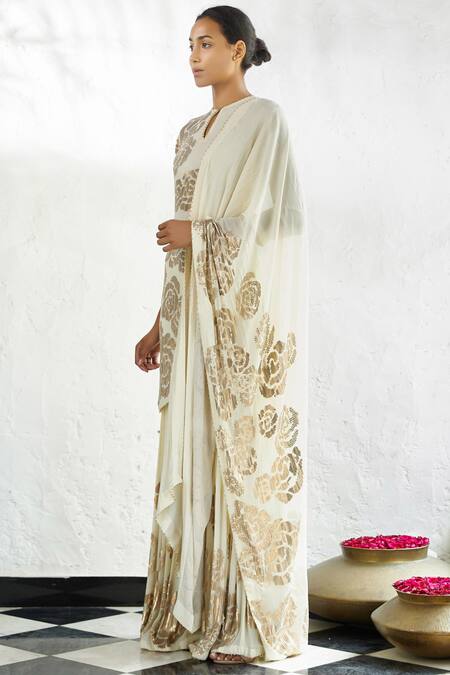 Buy_Nakul Sen_Off White Chiffon Round Embroidered Kurta Sharara Set_Online_at_Aza_Fashions