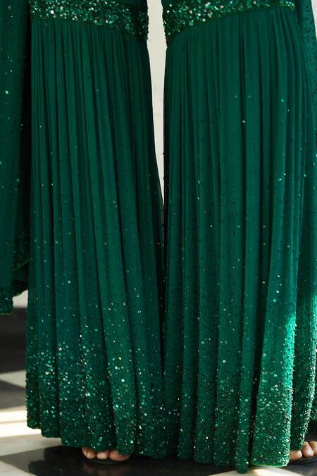 Buy_Nakul Sen_Green Chiffon Round Embroidered Kurta Sharara Set_Online_at_Aza_Fashions