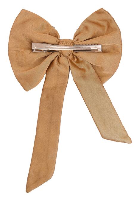 Shop_Hair Drama CO_Beige Crystals Embellished Hair Bow Alligator Clip_Online_at_Aza_Fashions