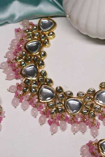 Ishhaara_Multi Color Beads, Diamonds Geometric Pattern Embellished Choker Set _at_Aza_Fashions