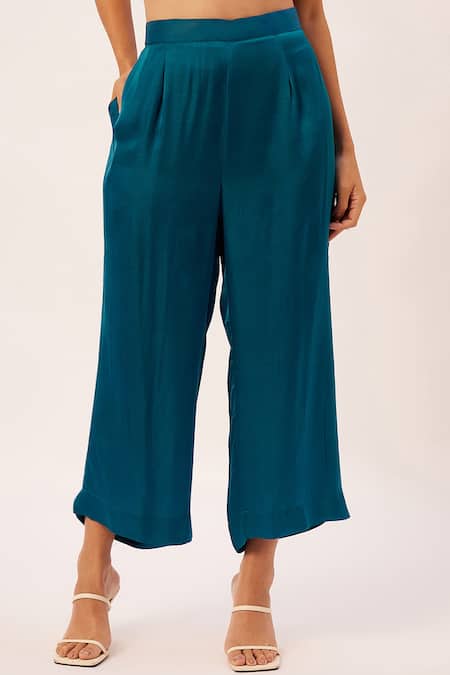 Shop Zariya The Label Blue Modal, Cotton Split V-neck Attached Drape Kurta With Pant Online at Aza Fashions Shop_Zariya The Label_Blue Modal, Cotton Split V-neck Attached Drape Kurta With Pant _Online_at_Aza_Fashions
