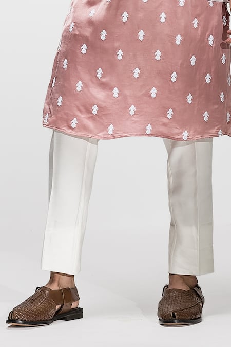 Asuka_Pink Velvet, Satin Embroidery Floral Dori Work Bundi And Kurta Set _Online_at_Aza_Fashions