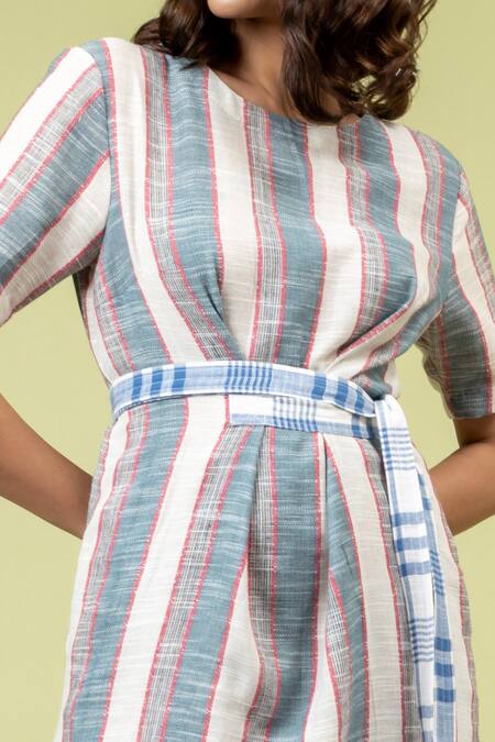Doodlage_Multi Color Upcycled Cotton Striped Round Sue Dress_at_Aza_Fashions