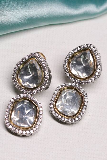 Shop Ishhaara Silver Plated Stones Kundan Embellished Necklace Set Shop_Ishhaara_Silver Plated Stones Kundan Embellished Necklace Set