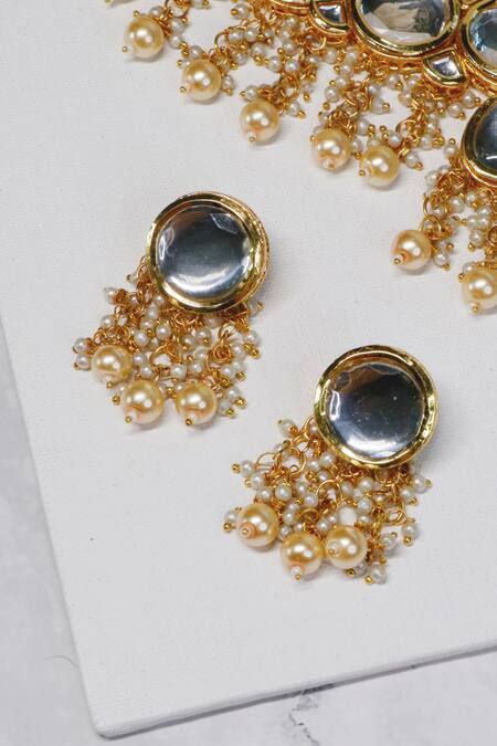 Ishhaara Gold Plated Beads, Diamonds Kundan Stone Embellished Necklace Set at Aza Fashions Ishhaara_Gold Plated Beads, Diamonds Kundan Stone Embellished Necklace Set _at_Aza_Fashions