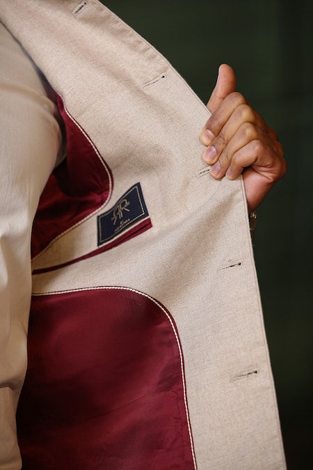 Shop_Raw & Rustic by Niti Bothra_Beige Linen Bundi And Pant Set _Online_at_Aza_Fashions