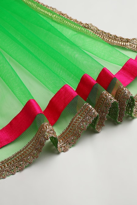 Byb Premium_Fuchsia Silk, Tulle Pom-poms, Embroidery Embellished Halter Top Skirt Set_at_Aza_Fashions