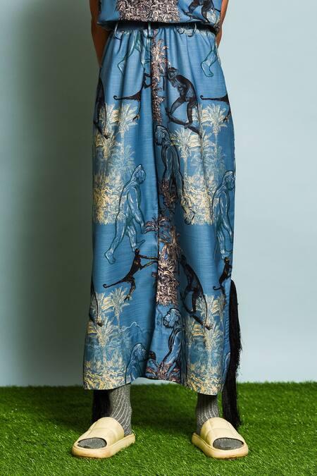 The Dramebaaz CO Blue Linen Tassels Bandeau Neck Mandril Print Tube Jumpsuit Online at Aza Fashions The Dramebaaz CO_Blue Linen Tassels Bandeau Neck Mandril Print Tube Jumpsuit _Online_at_Aza_Fashions