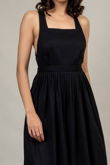 Doodlage Black Cotton Square Neck Julia Gathered Dress at Aza Fashions Doodlage_Black Cotton Square Neck Julia Gathered Dress _at_Aza_Fashions