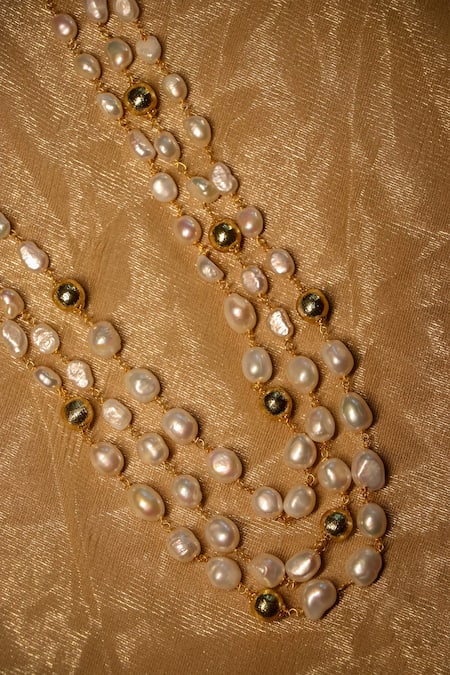 Buy_Ishhaara_Gold Plated Layered Baroque Pearl Necklace 