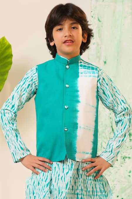 Cute Couture Green Poplin, Cotton Shibori Printed Bundi Kurta Set Online at Aza Fashions Cute Couture_Green Poplin, Cotton Shibori Printed Bundi Kurta Set _Online_at_Aza_Fashions