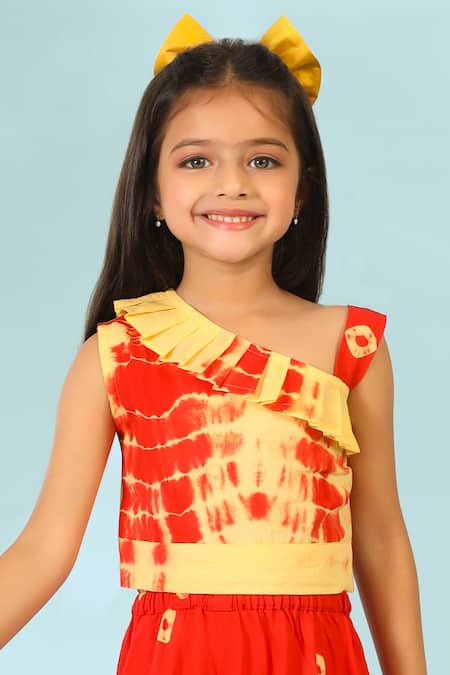 Cute Couture_Yellow Cotton Shibori Print Top And Palazzo Set _Online_at_Aza_Fashions