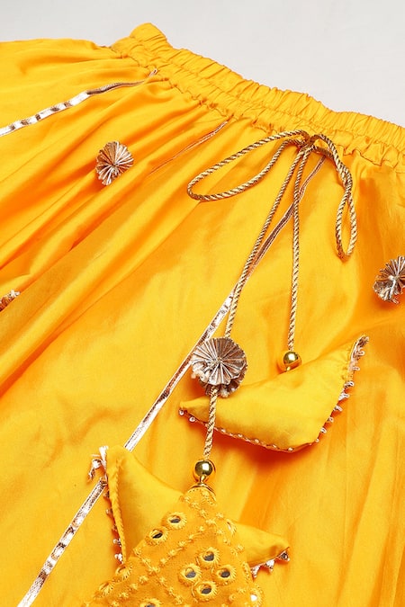 Byb Premium_Yellow Georgette, Silk Mirrors Work Blouse Skirt Set _at_Aza_Fashions