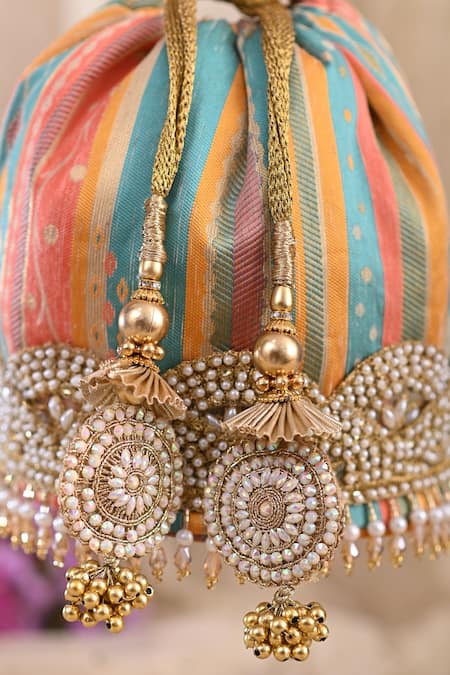 Buy_Miar Designs_Multi Color Stripe Kashi Pattern Potli Bag