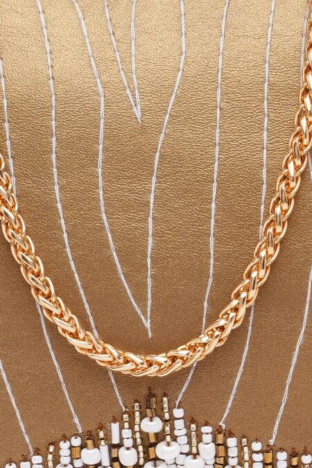 Richa Gupta_Gold Embroidery, Beads Work Clutch With Sling _Online_at_Aza_Fashions