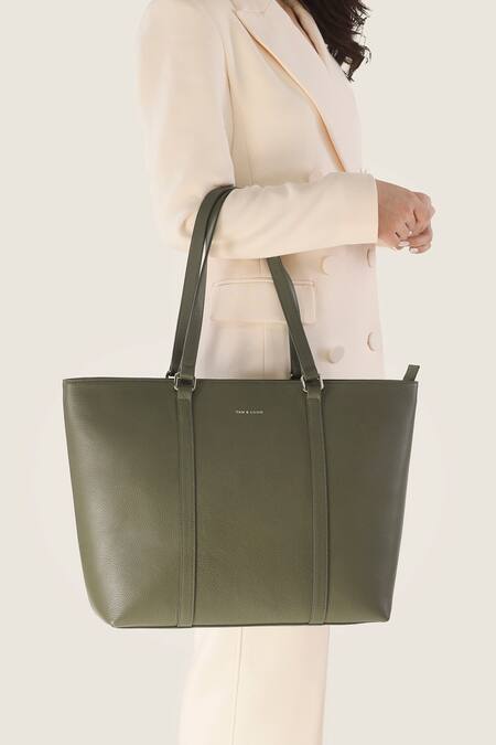 Tan & Loom_Green Textured Tote Bag_at_Aza_Fashions