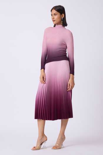 Shop_Scarlet Sage_Pink Polyester High Neck Geometric Print Top And Skirt Set