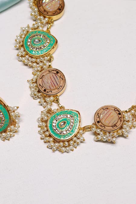 Ishhaara Multi Color Pearls, Stones Geometric Pattern Necklace Set at Aza Fashions Ishhaara_Multi Color Pearls, Stones Geometric Pattern Necklace Set _at_Aza_Fashions