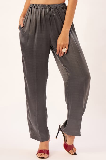 Shop_Zariya The Label_Grey Modal, Cotton, Satin Mirrors Straight Kurta Set With Ajrakh Print Dupatta _Online_at_Aza_Fashions