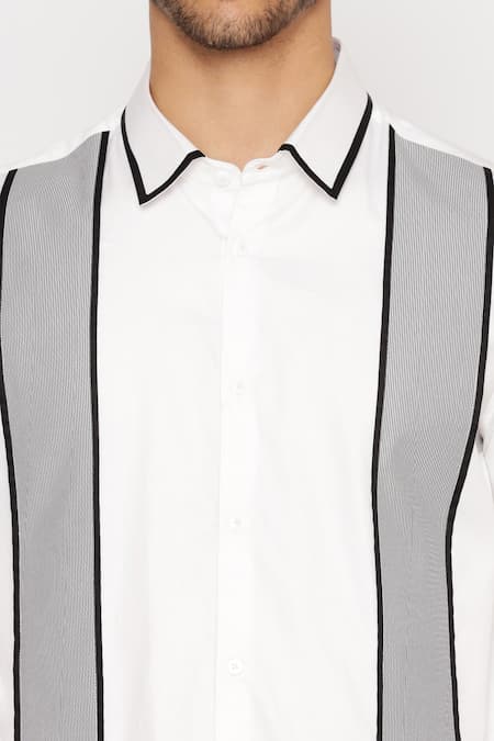 Shop_Lacquer Embassy_White Cotton Piping Striped Print Designer Shirt 