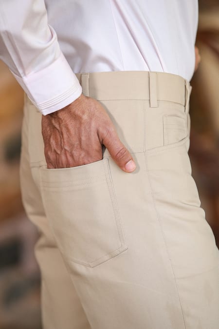 Raw & Rustic by Niti Bothra_Beige Cotton Solid Handcrafted Jeans _at_Aza_Fashions