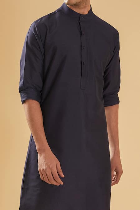 Raghavendra Rathore Blue_Blue Chanderi , Cotton, Solid Kurta Set _Online_at_Aza_Fashions