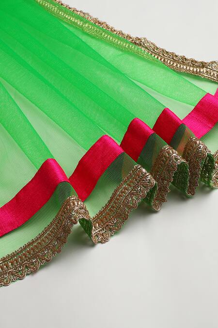 Byb Premium_Fuchsia Silk, Cotton, Tulle Pom-poms, Embellished Peplum Top Skirt Set_at_Aza_Fashions