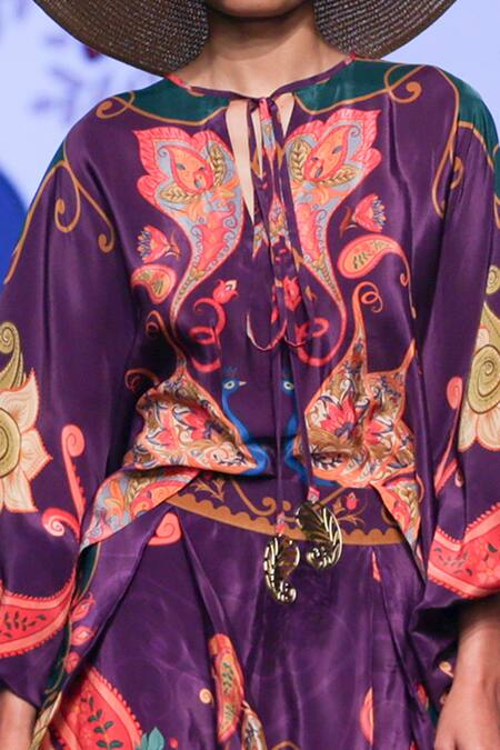 Buy Limerick By Abirr N' Nanki Multi Color Crepe Embroidery Round Neck Chantae Placement Print Top Buy_Limerick By Abirr N' Nanki_Multi Color Crepe Embroidery Round Neck Chantae Placement Print Top