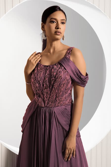 Shop_Jade By Ashima_Purple Satin Beads Scoop Neck Viola Embroidered Bodice Gown _Online_at_Aza_Fashions