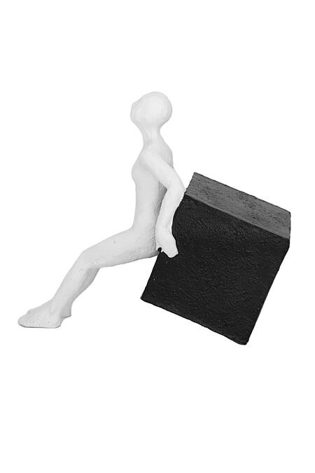 H2h_Black Polyresin Boxed Man Sculpture_Online_at_Aza_Fashions