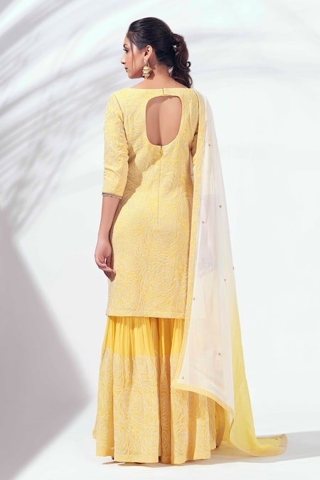 Shop Suruchi Parakh Yellow Georgette Embroidered Kurta Set at Aza Fashions Shop_Suruchi Parakh_Yellow Georgette Embroidered Kurta Set _at_Aza_Fashions